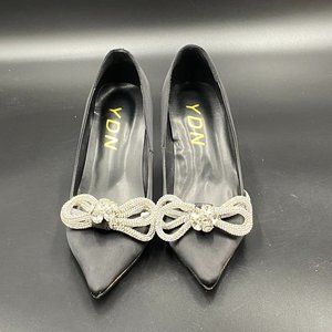 Black crystal bow heels
